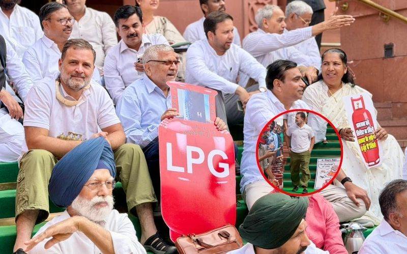 رسوئی گیس کی قلت پر اپوزیشن کا پارلیمنٹ کے باہر احتجاج